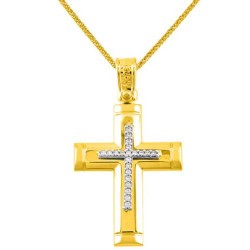 Χρυσός βαπτιστικός σταυρός Κ14 με αλυσίδα